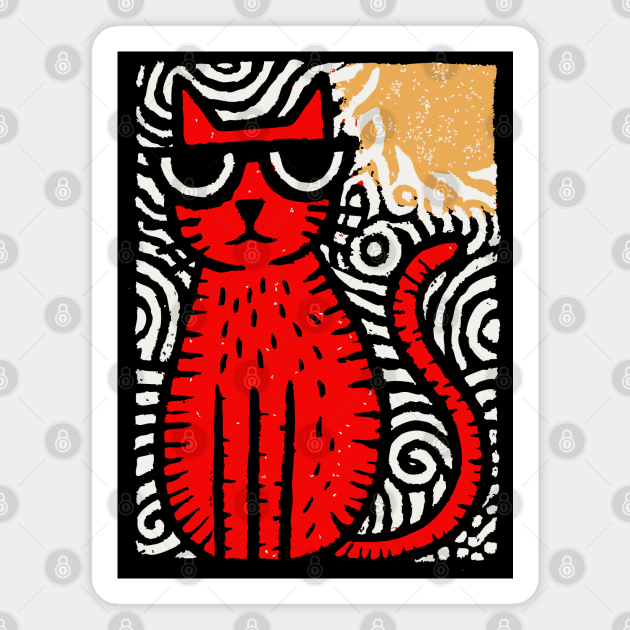 Cat in Heat | Minimalist Retro Graphic Magnet by TuncGK